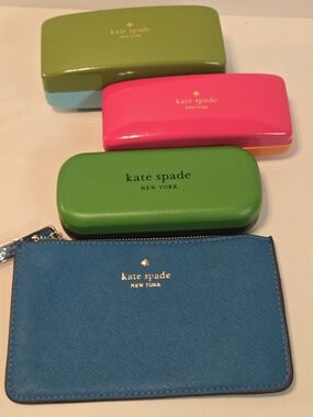 kate spade colorful eyeglass cases & wristlet pouch - green, hot pink, blue
